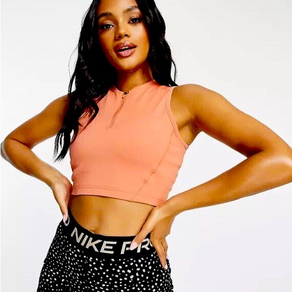 Nike Tops - NWT NIKE PRO WOMEN’S DRI-FIT CROP TANK TOP PEACH 1/2 ZIP DM6952-824 SIZE XXL